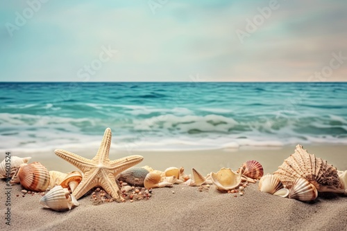 sea shells and starfish on the beach  aigenerative