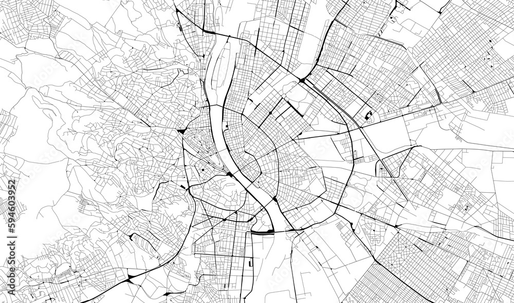 Fototapeta premium Monochrome city map with road network of Budapest
