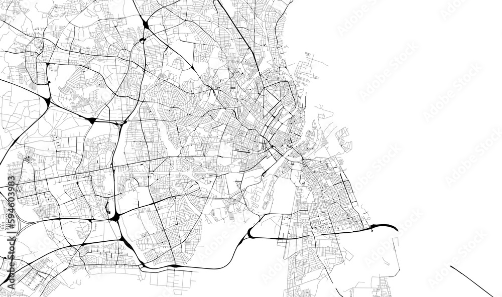 Monochrome city map with road network of Copenhagen