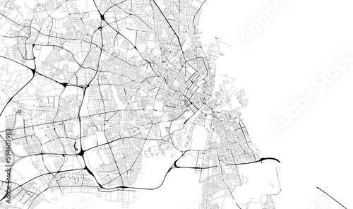 Monochrome city map with road network of Copenhagen