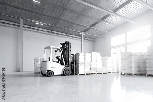 Forklift loader. Pallet stacker truck equipment at warehouse. Generative AI