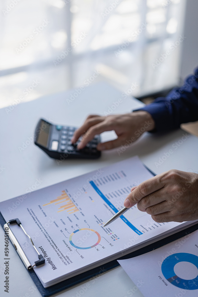 Fototapeta premium The success of the company's growth project financial statistics Professional investors start projects for strategic plans with documents. laptops and digital tablets vertical image