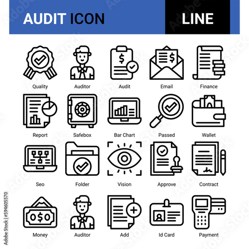 Audit and business line icons collection. Big UI icon set in a flat design.