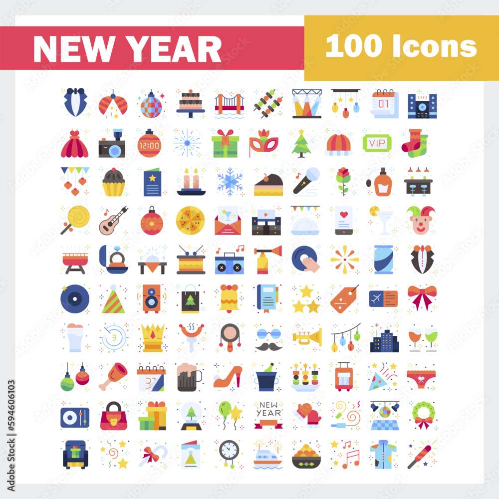 Fototapeta premium New year icons pack. Isolated new year symbols collection. Graphic icons element.