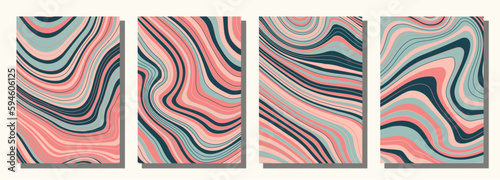 Abstract psychedelic groovy set background. Vector illustration.