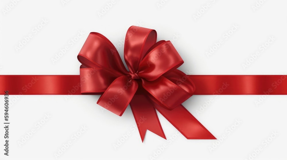 Decorative red bow with horizontal red ribbon. Bbow for page decor isolated on white.. Created with generative AI Decorative red bow with horizontal red ribbon. Bbow for page decor isolated on white.. Created with generative AI