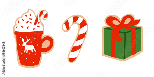 Christmas paraphernalia. Flat, color, cute Christmas decorations. vector illustration.