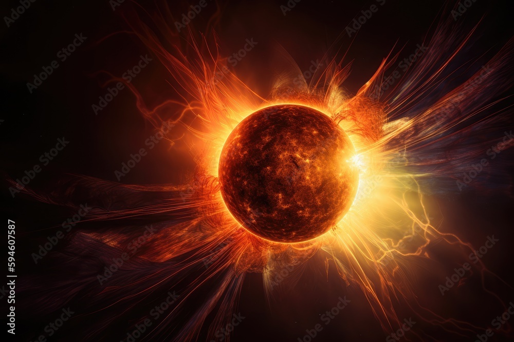 ภาพประกอบสต็อก explosive solar flare, with massive ball of plasma and ...