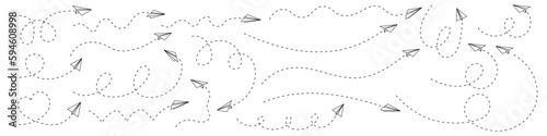 Set of hand drawn paper airplanes. Doodle paper plane icons on isolated background. Vector illustration EPS 10