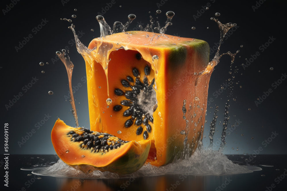papaya juice splash A captivating image of papaya juice splashing