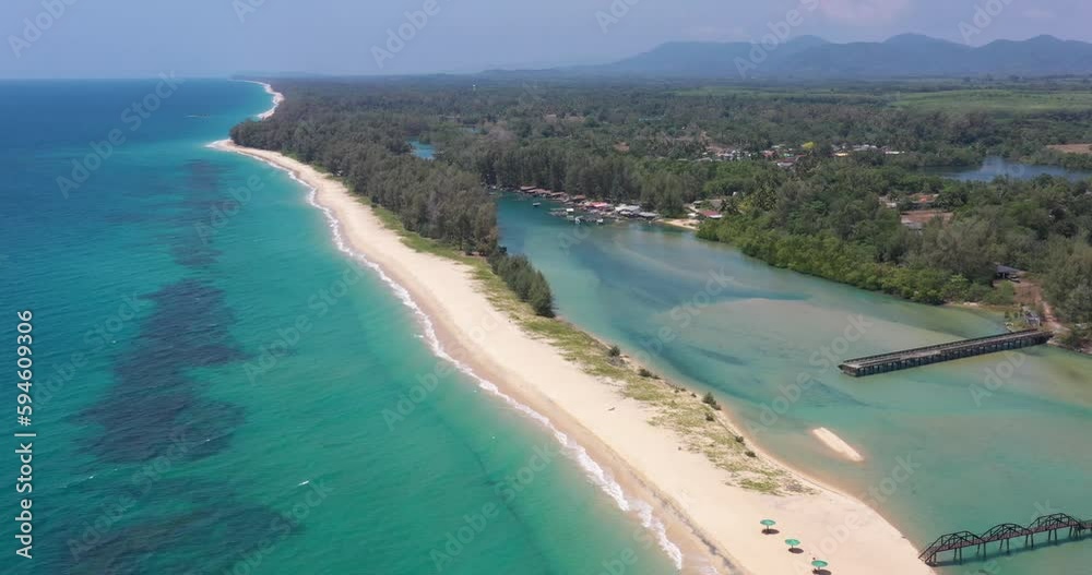Drone video of Thai Natai Beach with mouth of Bo Dan River Drone video of Thai Natai Beach with mouth of Bo Dan River
