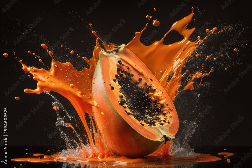 papaya juice splashing A captivating image of papaya juice splashing