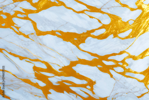White marble textured background with gold stripes. Generative AI.
