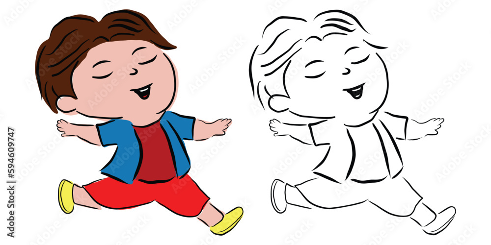 Boy character travel drawing happy expression coloring Boy character travel drawing happy expression coloring
