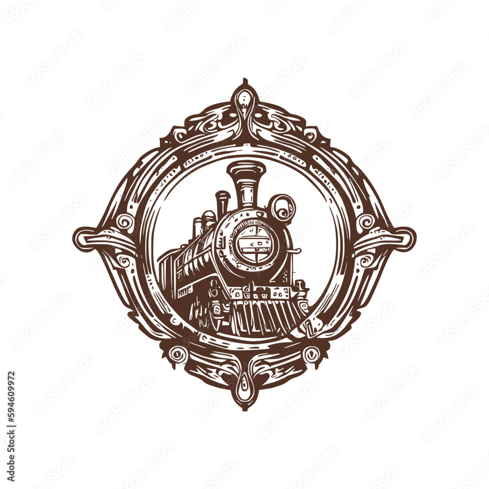 Naklejka premium Vintage logo of a locomotive. an old-school logo of a train. Aesthetic retro logo of a locomotive isolated on white background. vector logo.