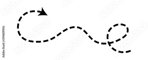 Dashed arrow set. Vector doodle dot line. Thin pointer arrows