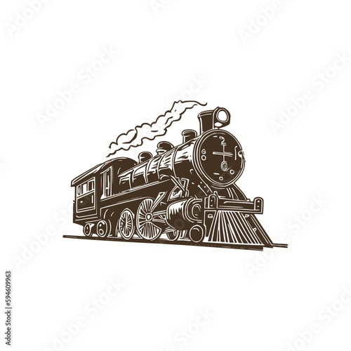 Vintage logo of a locomotive. an old-school logo of a train. Aesthetic retro logo of a locomotive isolated on white background. vector logo.