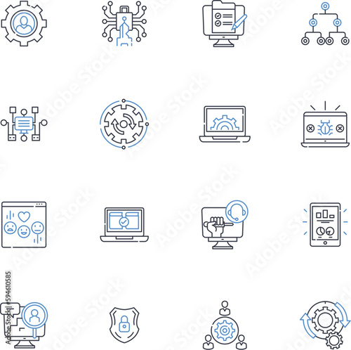 Encryption protection line icons collection. Cryptography, Confidentiality, Security, Encryption, Privacy, Decryption, Cipher vector and linear illustration. Code,Key,Algorithm outline signs set