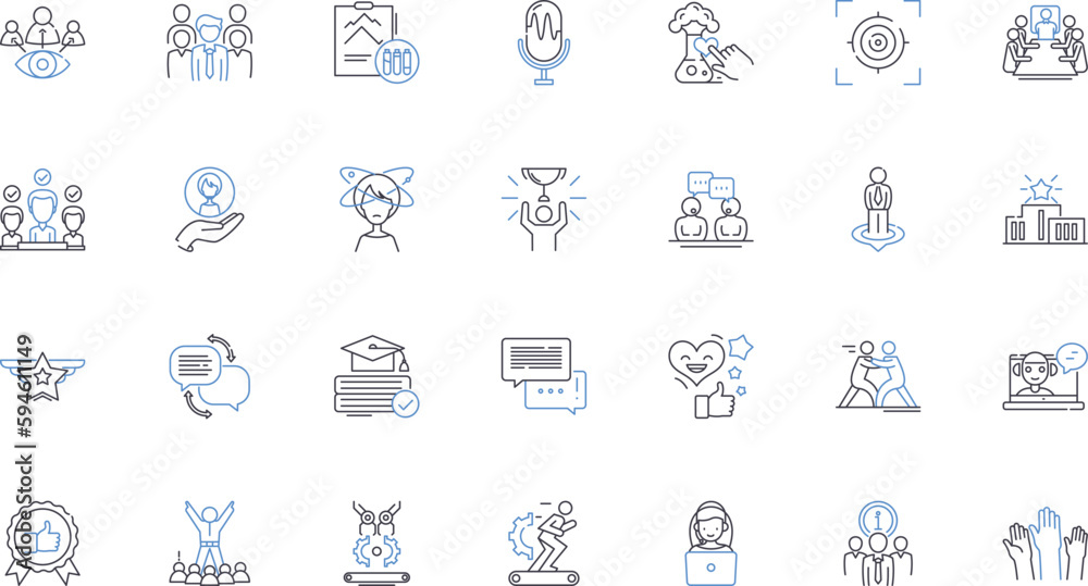 Group assimilating line icons collection. Integration, Inclusion ...