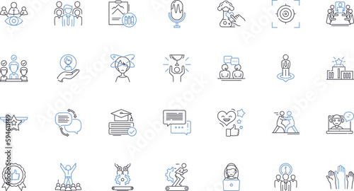 Group assimilating line icons collection. Integration, Inclusion, Convergence, Adaptation, Unity, Cohesion, Cooperation vector and linear illustration. Acculturation,Synergy,Homogeneity outline signs