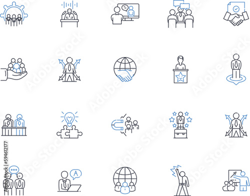 Political machinery line icons collection. Corruption, Partisanship, Lobbying, Power, Oligarchy, Elections, Patronage vector and linear illustration. Graft,Cronyism,Influence outline signs set