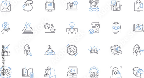 Principal line icons collection. Leadership, Administration, Education, Integrity, Accountability, Respect, Communication vector and linear illustration. Innovation,Resourcefulness,Diligence outline