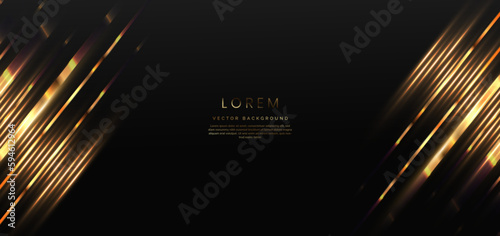 Abstract elegant black background with golden lines and lighting effect sparkle. Luxury template award design.