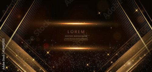 Elegant dark brown background with golden diagongl line and lighting effect sparkle. Luxury template award design.