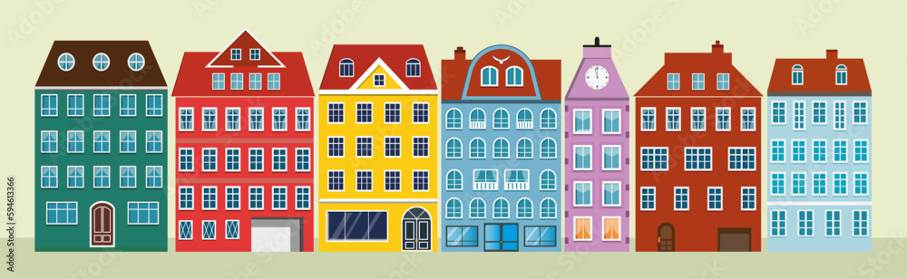 Old city houses. European retro style building. Facades of Old town.