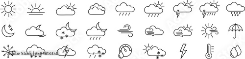 Weather icons. Meteorological and weather forecast line icons.