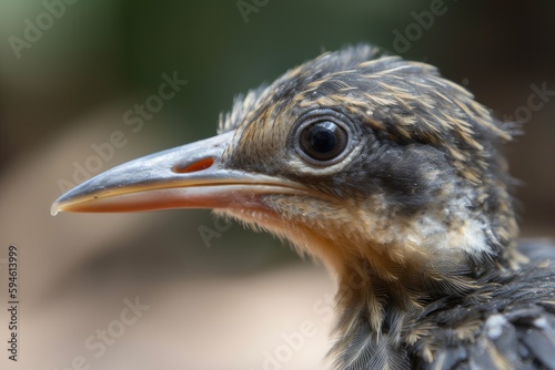 Leinwand Poster close-up of fledgling bird, with its tiny beak and feathers in focus, created wi