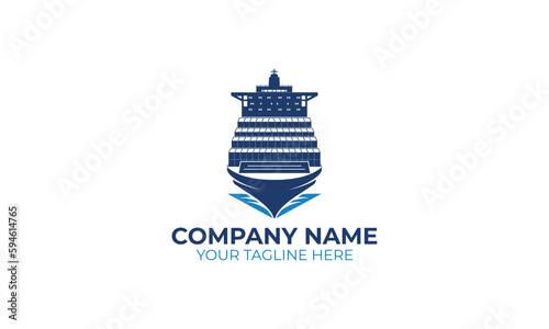 Illustration ship cargo logistics and express delivery company logo design template