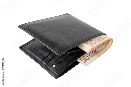wallet with money, 50 euro bills, close-up, cutout