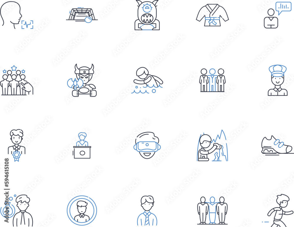 Fellas line icons collection. Masculine, Brothers, Dudes, Menfolk, Homies, Lads, Bros vector and linear illustration. Guys,Gents,Fellas outline signs set
