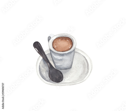 Black espresso cup Italian Watercolor illustration Png clipart Printable cut file, scrapbook, souvenir, greeting card, invitation, travel journey