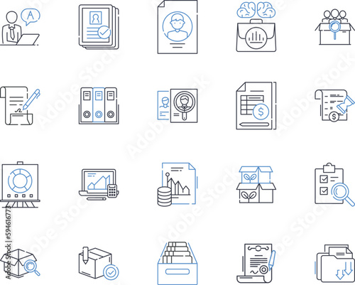 File organization line icons collection. Folders, Hierarchy, Categorization, Alphabetization, Index, Tags, Sorting vector and linear illustration. Archiving,Labeling,Directory outline signs set