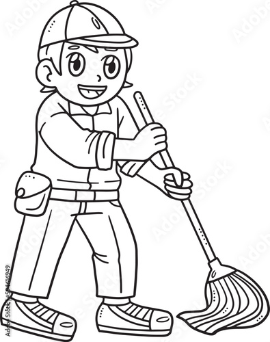  Janitor Cleaning Isolated Coloring Page for Kids