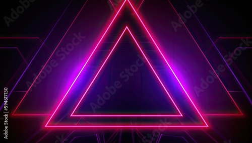 Colorful triangle background has a futuristic feel, featuring bright electric neon lines that glow and create an abstract design - generative ai