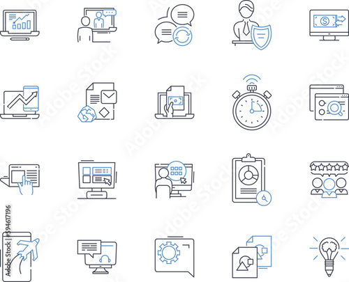 Search marketing line icons collection. SEO, Keywords, PPC, SERP, ROI, Analytics, Adwords vector and linear illustration. Content,Ranking,Conversion outline signs set