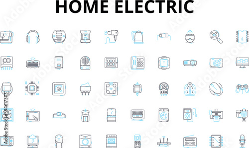 Home electric linear icons set. Voltage, Amperage, Wattage, Circuit, Outlet, Switch, Fuse vector symbols and line concept signs. Breaker,Grounding,Neutral illustration photo