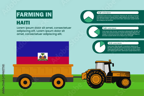 Farming industry in Haiti, pie chart infographics with tractor and trailer