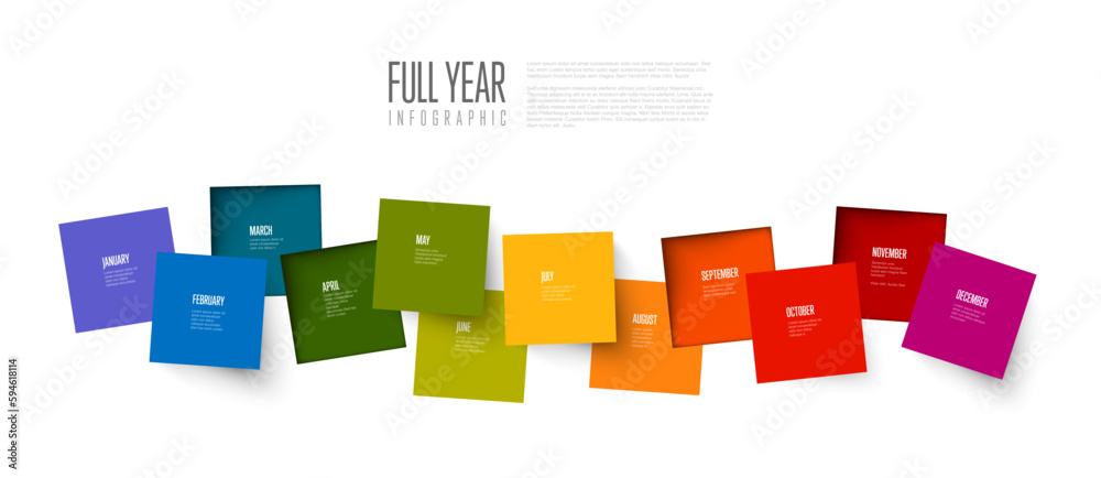 Infographic full year timeline template made from color squares Infographic full year timeline template made from color squares