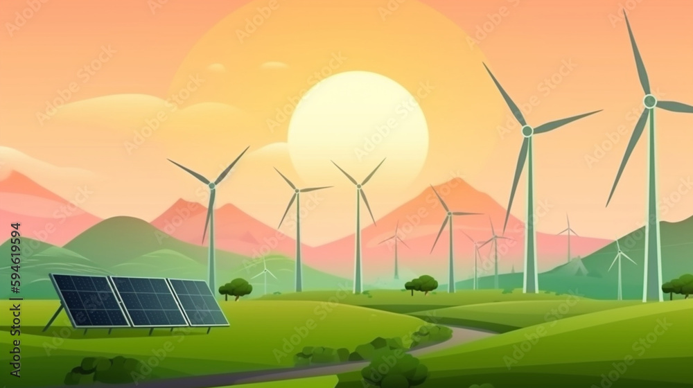 Obraz premium many wind generators stand on top of a lush green hillside. eco