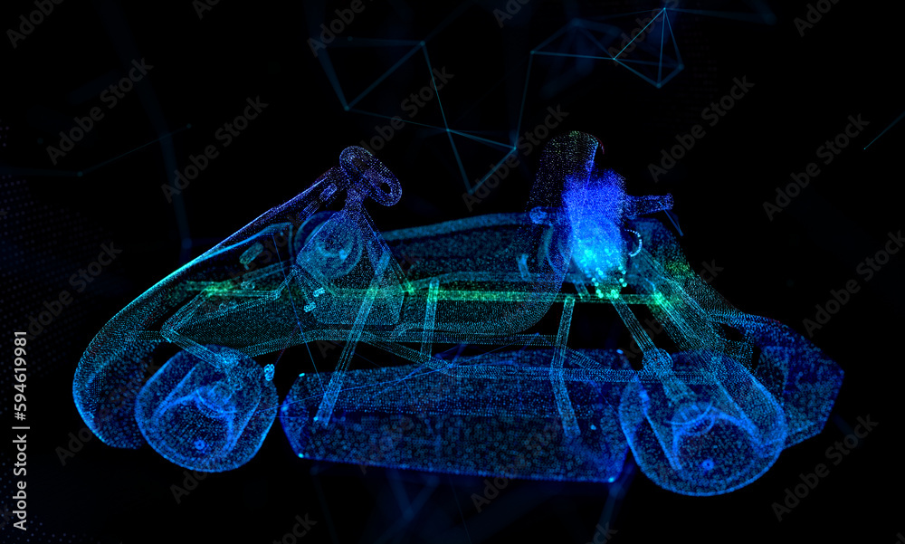 Kart racing. Light effect particles background. Modern abstract style consists of colorful dots - obrazy, fototapety, plakaty 