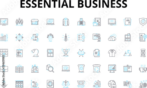 Essential business linear icons set. Essentiality, Vitality, Indispensable, Imperative, Crucial, Vital, Integral vector symbols and line concept signs. Necessity,Vitalization,Inevitable illustration