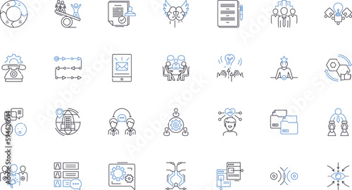 Concord harmony line icons collection. Convergence, Agreement, Alignment, Alliance, Amity, Cohesion, Unity vector and linear illustration. Accord,Synchronization,Symmetry outline signs set