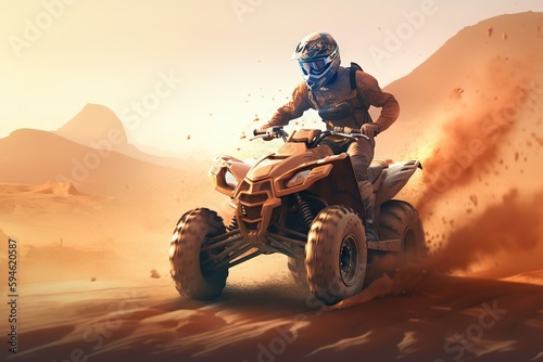 A Man Riding A Four - Wheeler Through The Desert On A Sunny Day Desert Animation Game Design Generative AI © Yavor