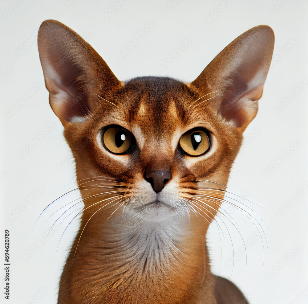 Adult Abyssinian cat portrait isolated on white background. Generative AI.