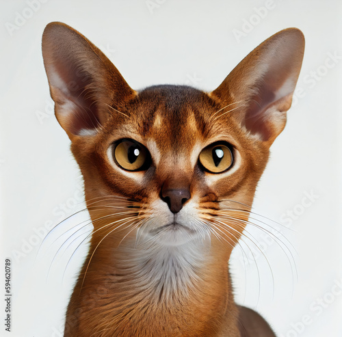 Adult Abyssinian cat portrait isolated on white background. Generative AI. © Victor