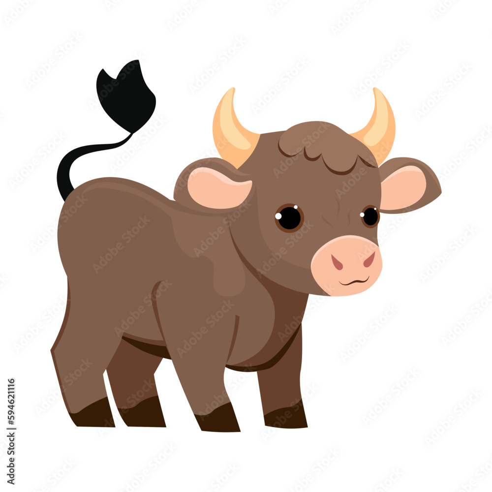 Baby bull. Vector drawing of an animal. Cartoon calf on white background. Agricultural pairs hoofed animal, cow, bull. Used for printing, stickers, collages, web design. Baby bull. Vector drawing of an animal. Cartoon calf on white background. Agricultural pairs hoofed animal, cow, bull. Used for printing, stickers, collages, web design.